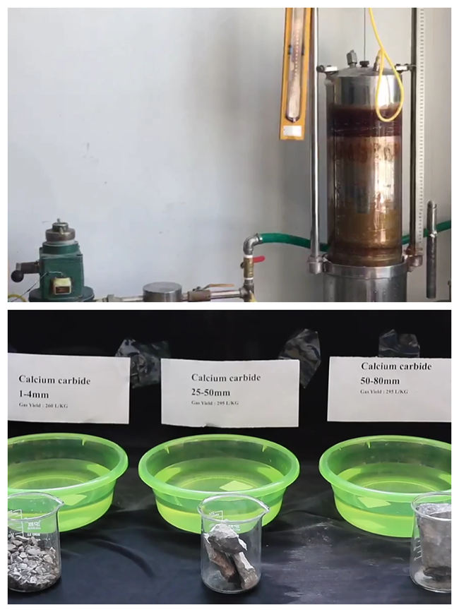 Calcium carbide quality control lab - Gas yield testing (295L/kg 305L/kg