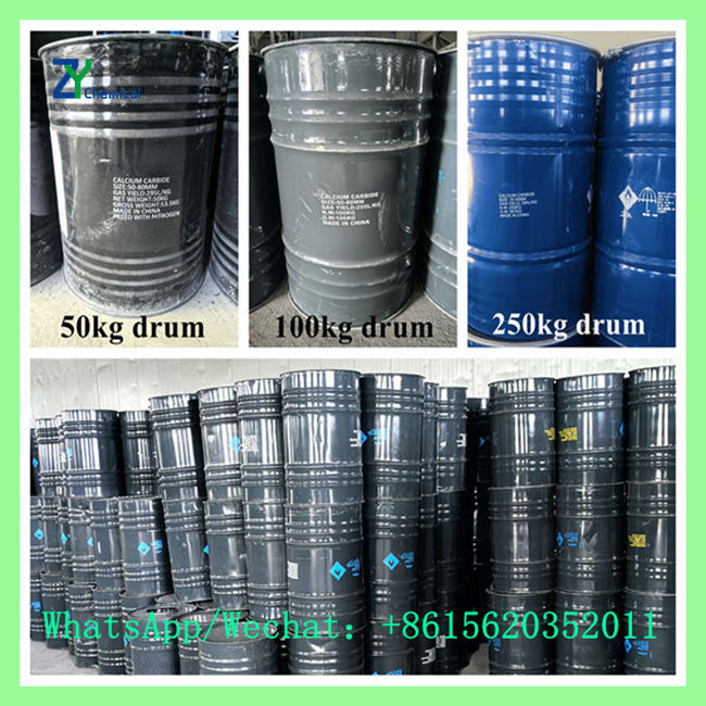 calcium carbide 50kg drum, calcium carbide 100kg drum, calcium carbide 250kg drumA pile of inventory barrels in the warehouse
