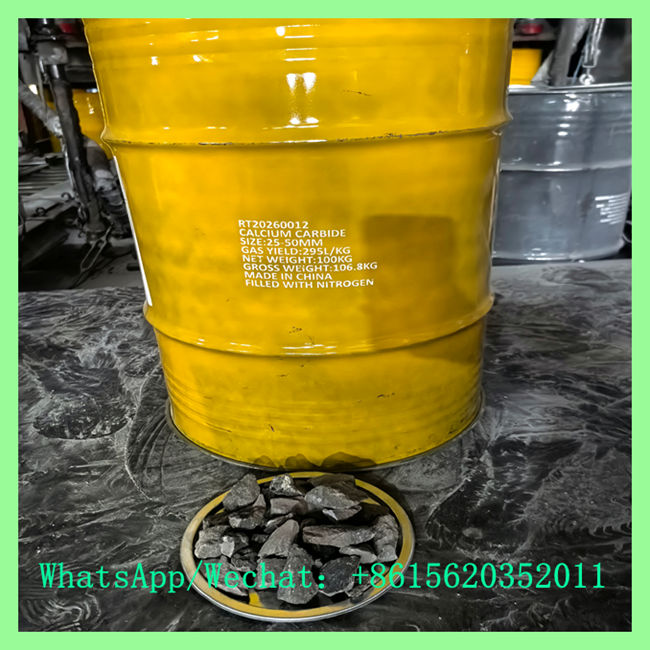High quality industrial calcium carbide for sale in yellow steel drum with lump samples