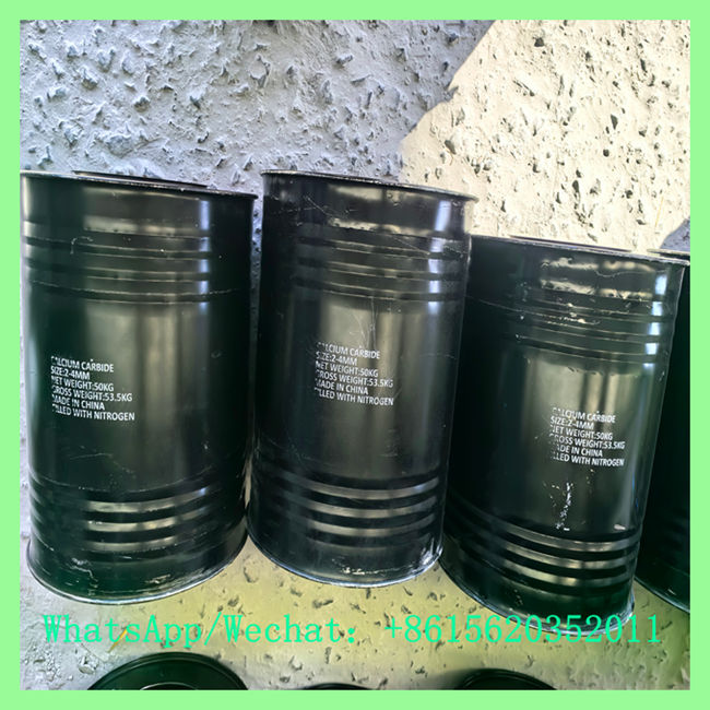 50kg nitrogen-filled steel drums containing 2-4mm industrial calcium carbide stone at wholesale price