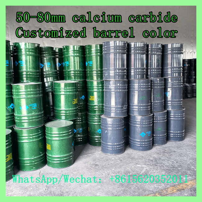 Customized green and grey steel barrels for China calcium carbide 50-80mm bulk factory export