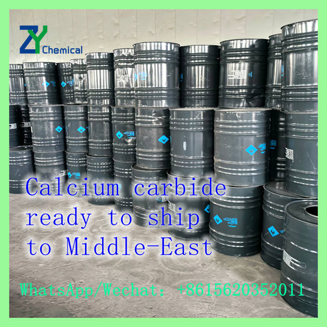 Stacked acetylene carbide chemical drums packed and ready to ship to Middle East clients