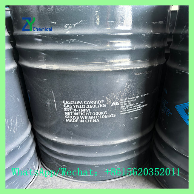 100kg steel drum labeled 4-7mm granules with high gas yield for calcium carbide powder price evaluation