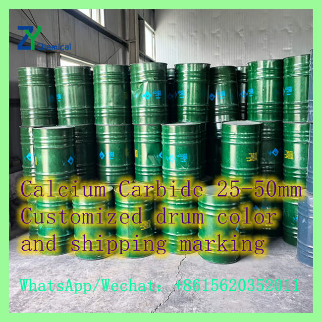Customized green drums of 25-50mm chinese calcium carbide with custom shipping marks