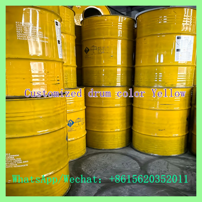 Customized yellow steel drum packaging for export calcium carbide CaC2 with high acetylene gas yield